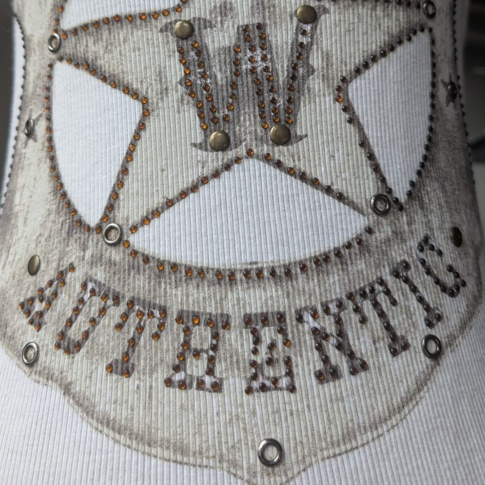 VOCAL Western Rhinestone Graphic Ribbed Tank Size Large Distressed 100% Cotton - Picture 3 of 9